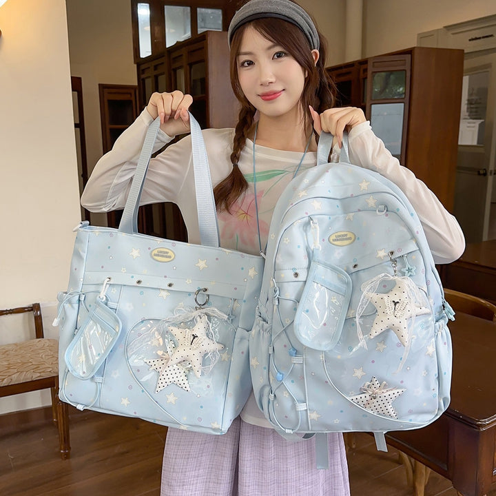 Stylische Multi-Taschen Stern-Applikation Rucksack Karnz