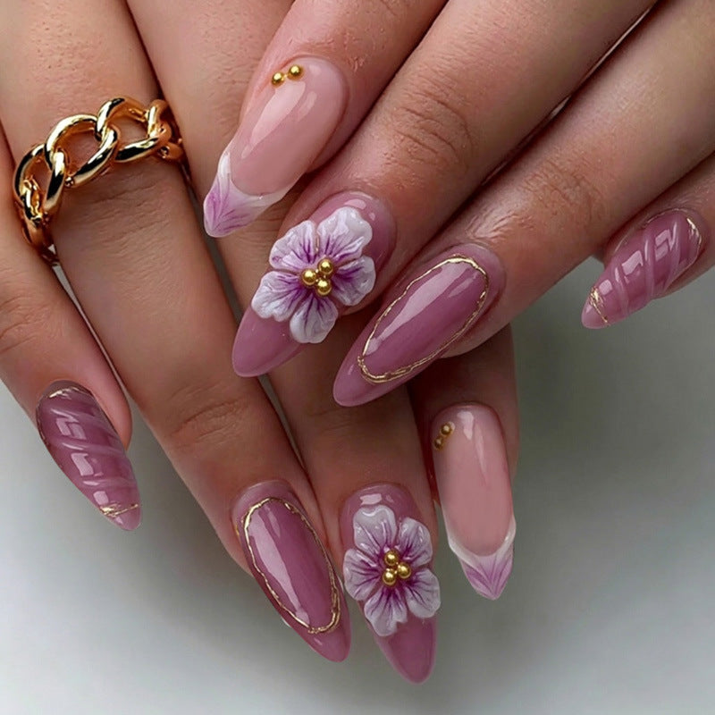 Premium dekoratives Press-On-Nagel-Set mit floralen Akzenten Karnz