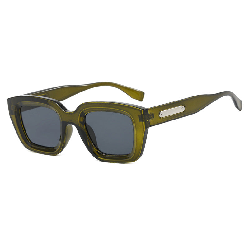 Damen quadratische Sonnenbrille mit transparentem Rahmen und braunen Gläsern Karnz