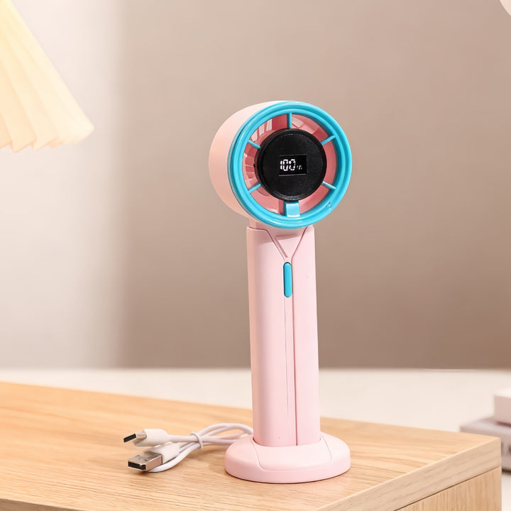 Damen Tragbarer Mini-Ventilator mit digitaler Geschwindigkeitsanzeige und USB-Ladefunktion Karnz