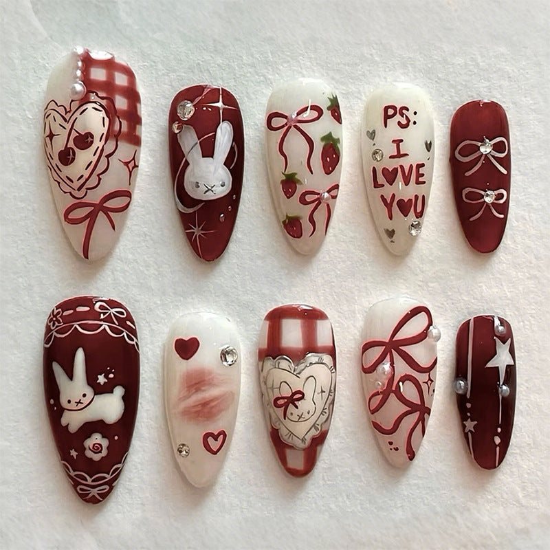 Romantisches Thema Press-On Nagelkunstset Karnz