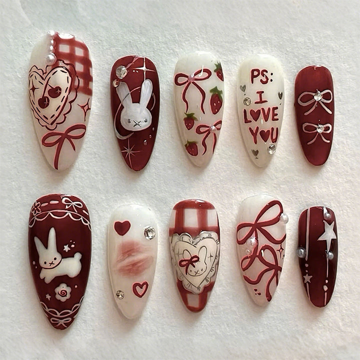 Romantisches Thema Press-On Nagelkunstset Karnz