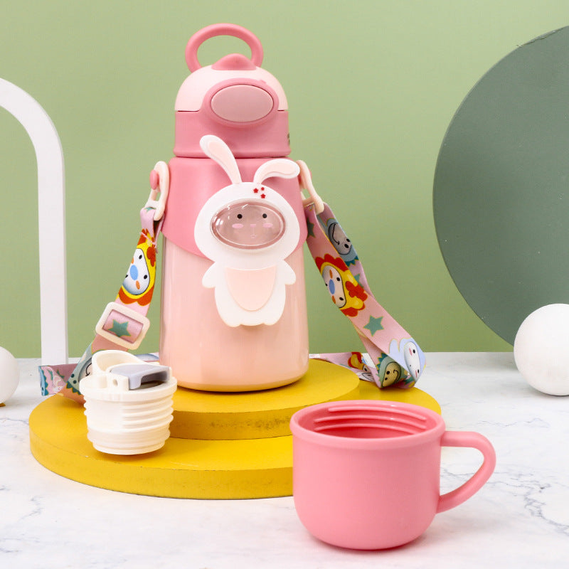 Damen Isolierte Trinkflasche mit niedlichem Kaninchen-Design und praktischem Tragegurt Karnz