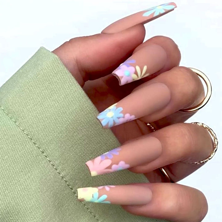 Florale Matte Lange Press-On Nägel Karnz