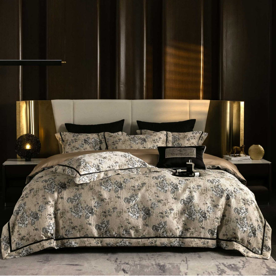 Luxus Blumenjacquard Bettwäsche Set mit Bettdecke und Kissenbezügen