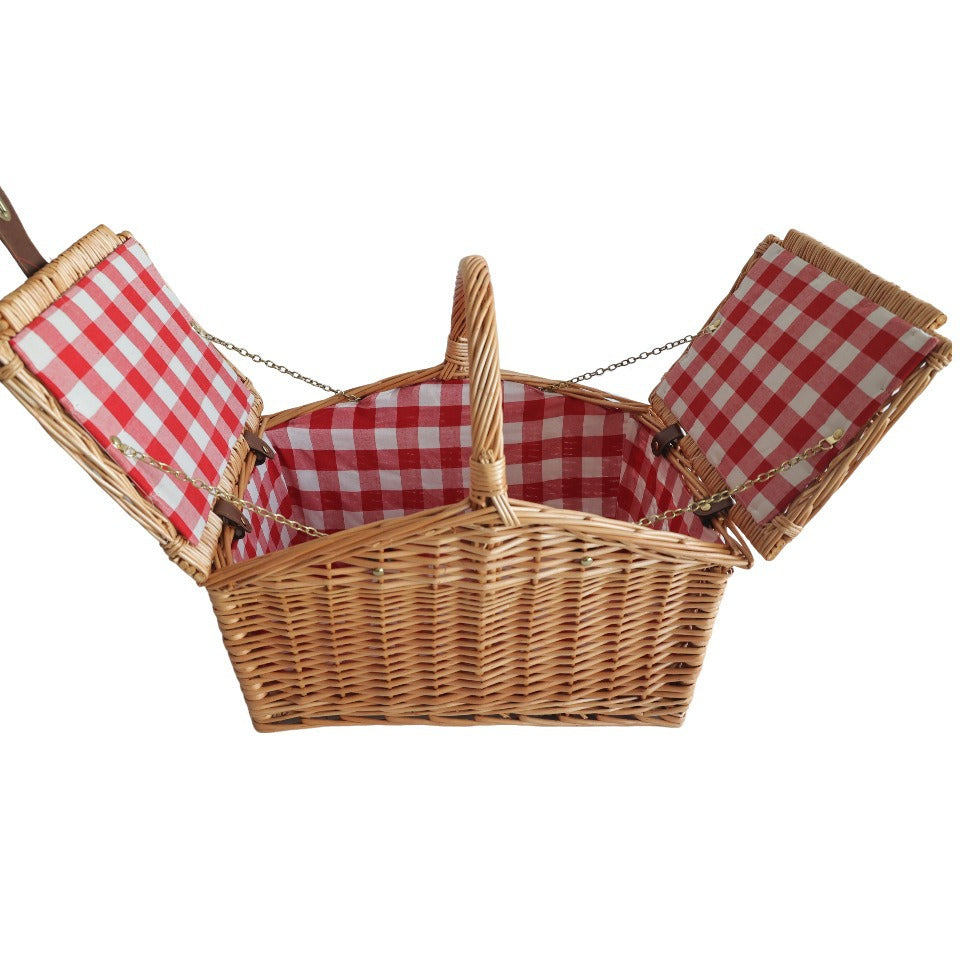 Damen Picknickkorb mit herausnehmbaren Fächern und stilvollem Karostoff Karnz