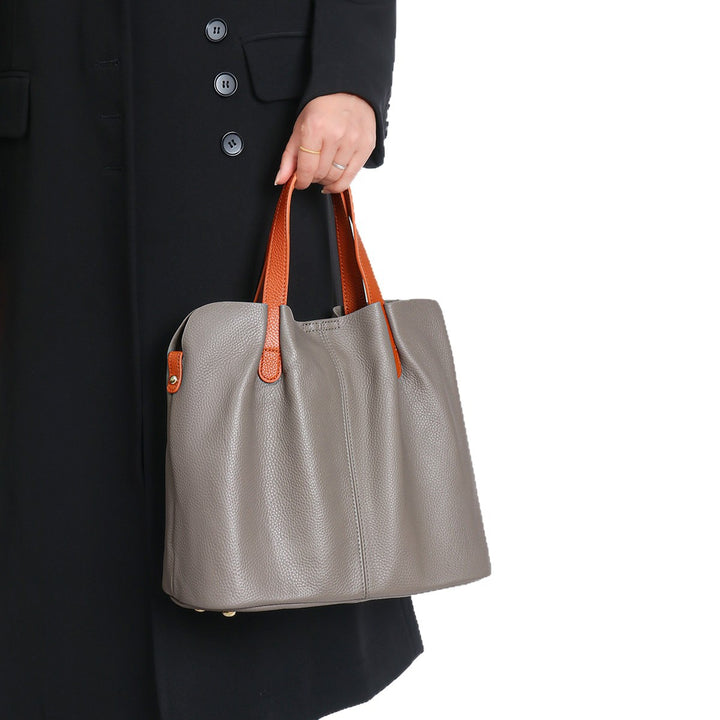 Weiches Rindsleder Raffiniert Shopper Tote mit Kontrastkurzen Griffen