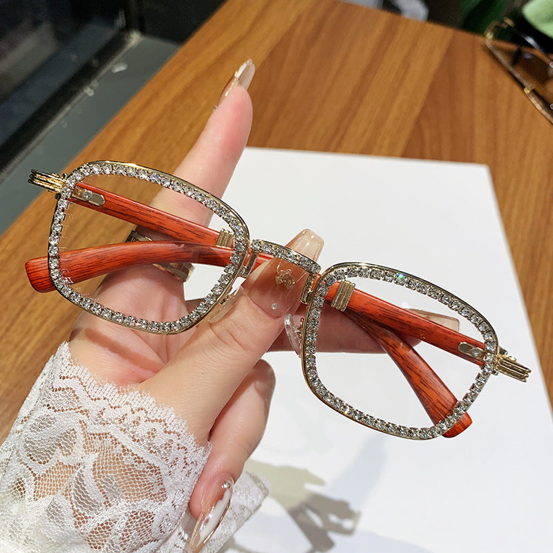 Damen Sonnenbrille mit strassbesetztem Rahmen und modernem Holzdesign Karnz