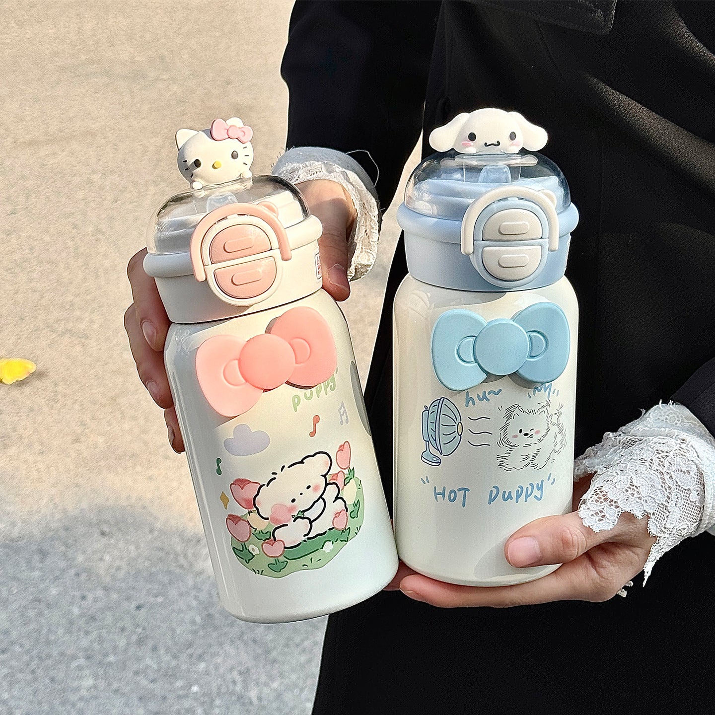 Damen kreative Trinkflasche mit interaktivem Deckel und süßem Motiv Karnz