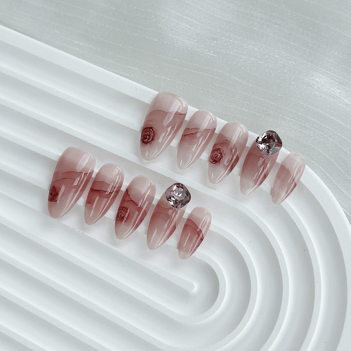 Floral Marble Design Press-On Nägel Set