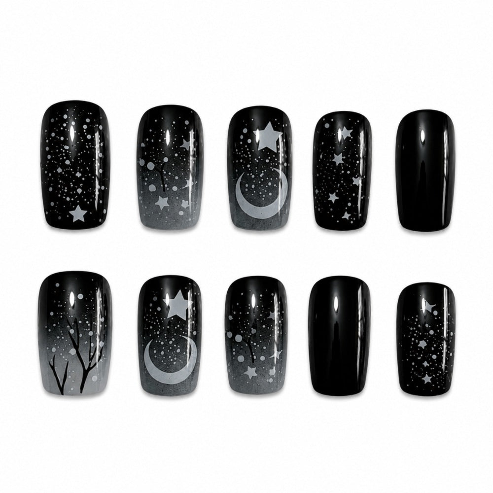 Künstlerisches Press-On-Nagelkunstset mit Sternen-Nacht-Design Karnz
