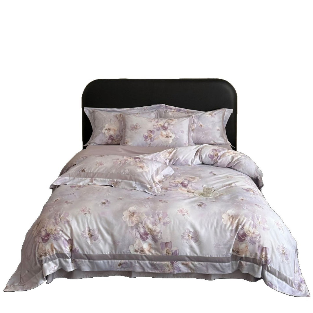 Luxuriöses Satin-Bettwäsche-Set mit floralem Allovermuster und Satinbordüre