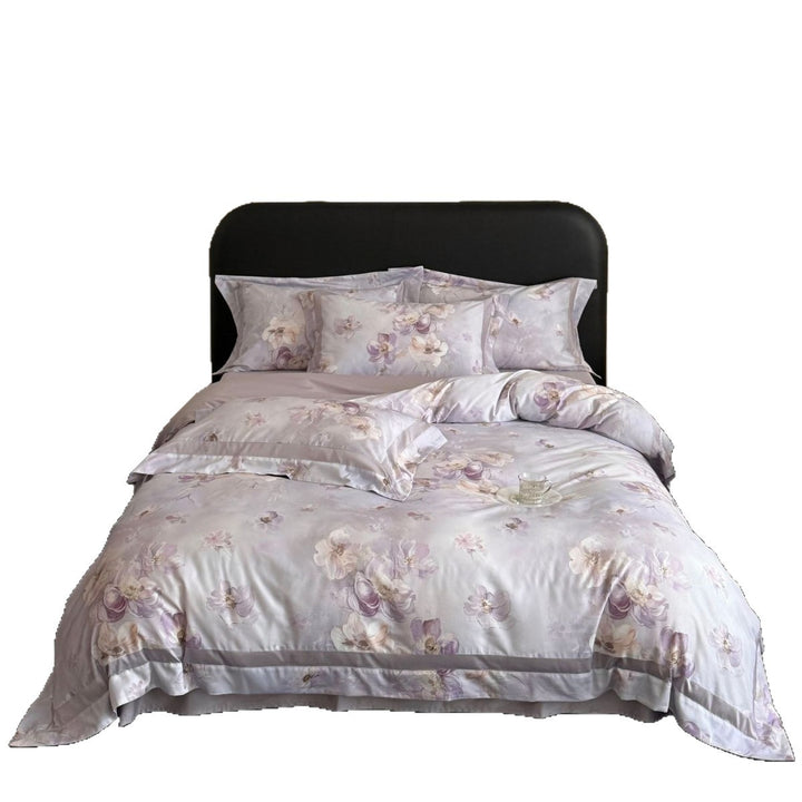 Luxuriöses Satin-Bettwäsche-Set mit floralem Allovermuster und Satinbordüre