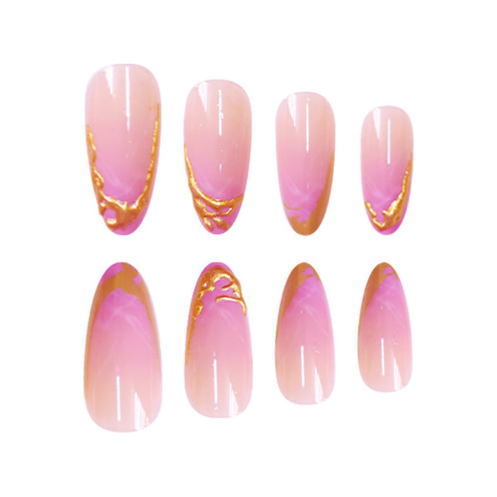 Elegante Stiletto Press-On Nagelverlängerungen mit Goldspitzen-Detail Karnz