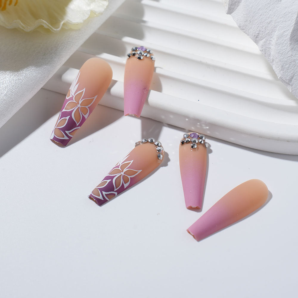 Blumen Rhinestone Press-On Nägel Karnz