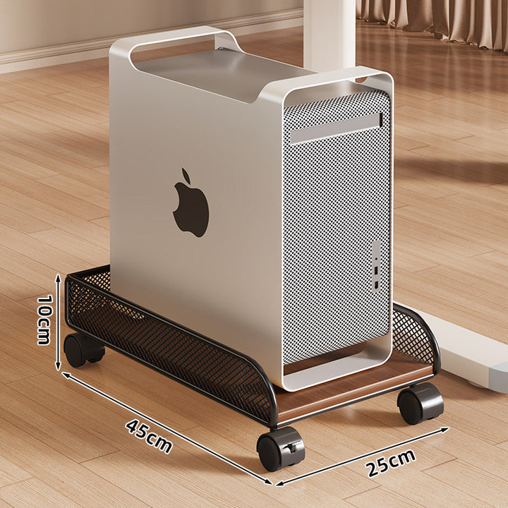 Mobiler Desktop-CPU-Turmständer mit Mesh-Seitenwänden, Holzsockel und arretierbaren Rollen