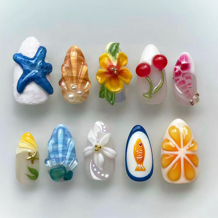 Tropisch inspiriertes Druck-On-Nagelkunst-Set