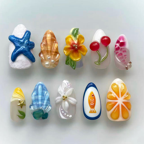 Tropisch inspiriertes Druck-On-Nagelkunst-Set