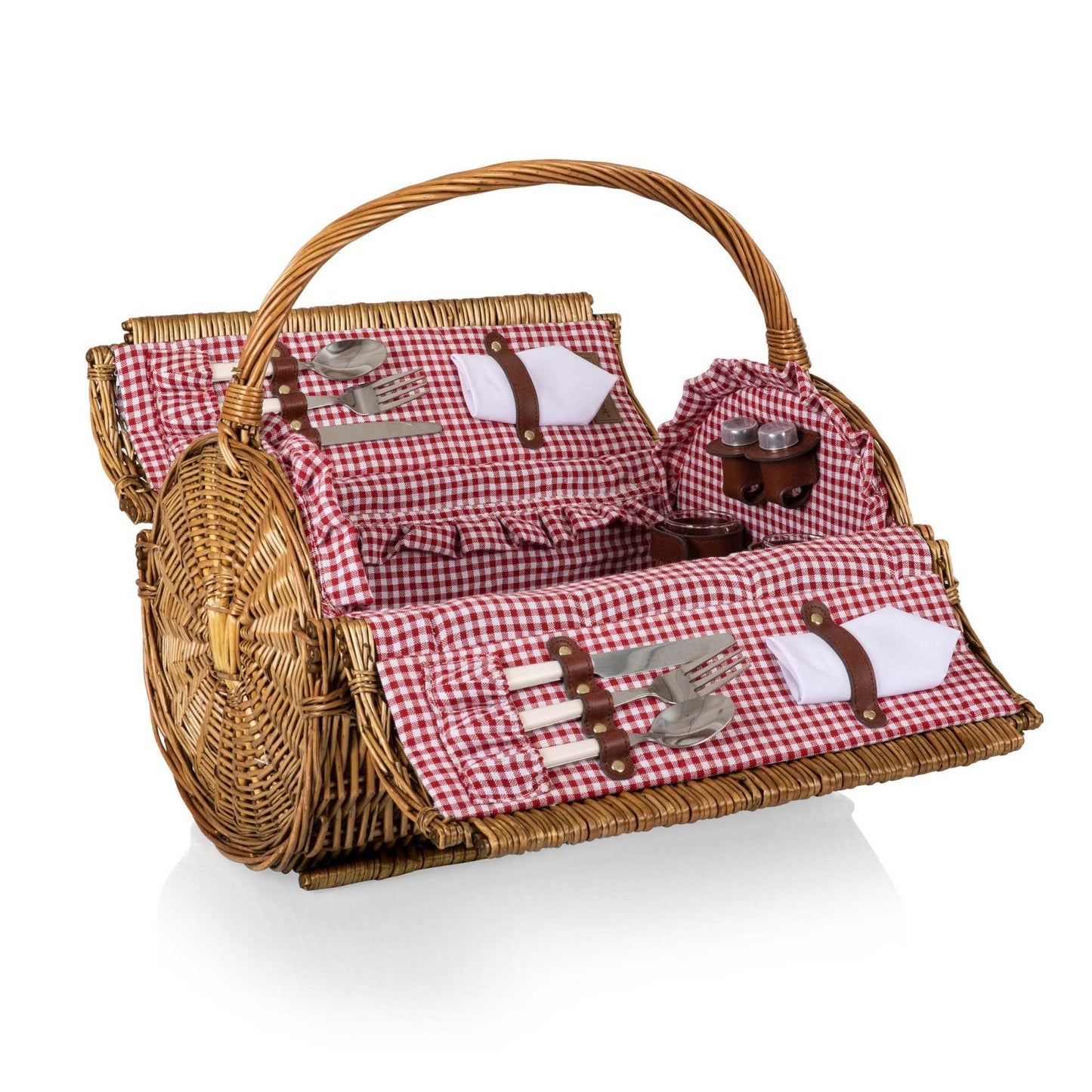 Damen Picknickkorb mit integriertem Geschirrset und stilvollem Gingham-Muster Karnz
