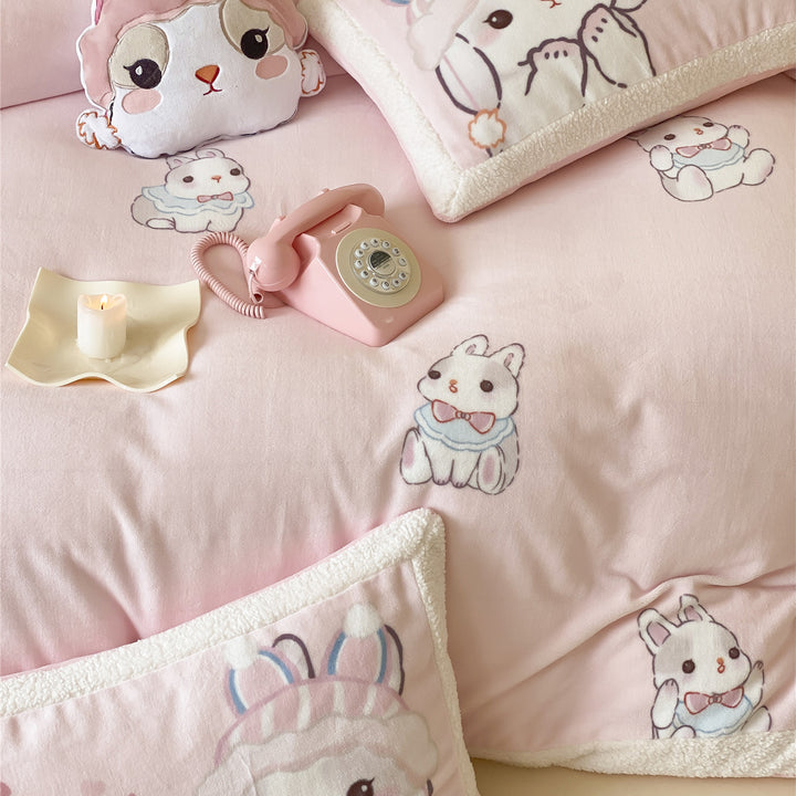 Kinderbettwäsche-Set mit Teddyfleece-Besatz und niedlichen Panda- & Bärenmotiven