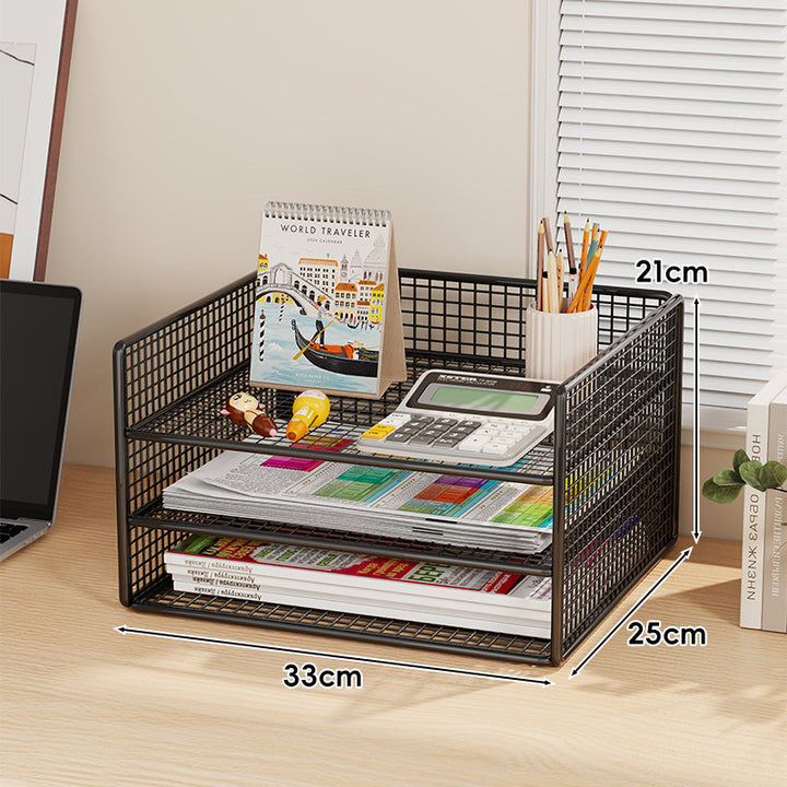 Belüfteter Mesh-Dreifach-Desktop-Dokumenten- und Zeitschriftenorganisator-Rack