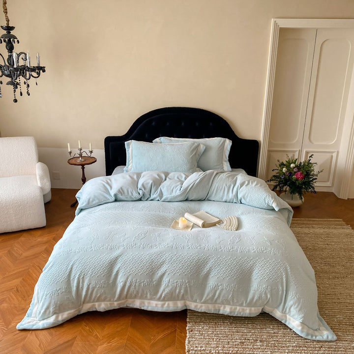 Präges Baumwoll-Satin Bettbezug Set mit gestepptem Textur und Satin-Paspel