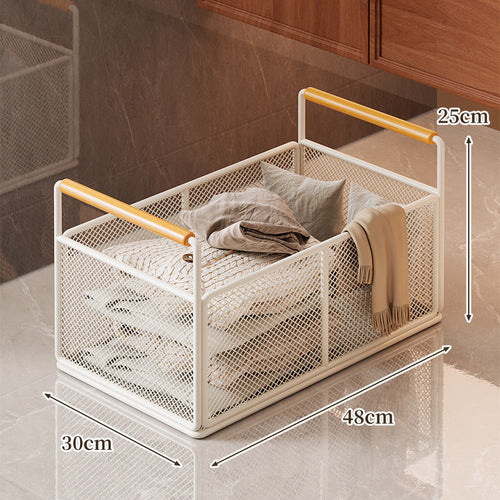Mesh Utility Storage Basket mit Holzgriff für Küchen- und Haushaltsorganisation