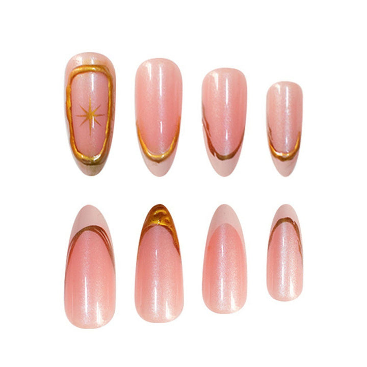 Premium glitzernde French Tip Press-On Nägel mit goldenen Akzenten Karnz