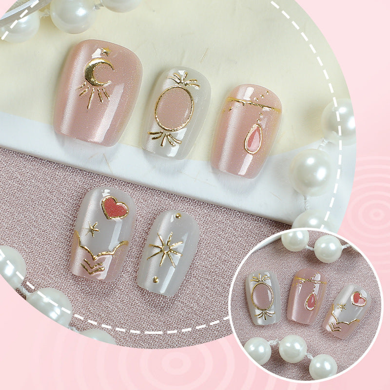 Dekoratives Press-On Nagelkunst-Set mit himmlischem und geometrischem Design