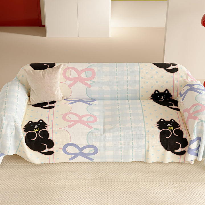 Reversible Stretch Sofa Slipcover with Pastel Cartoon Patchwork Texture