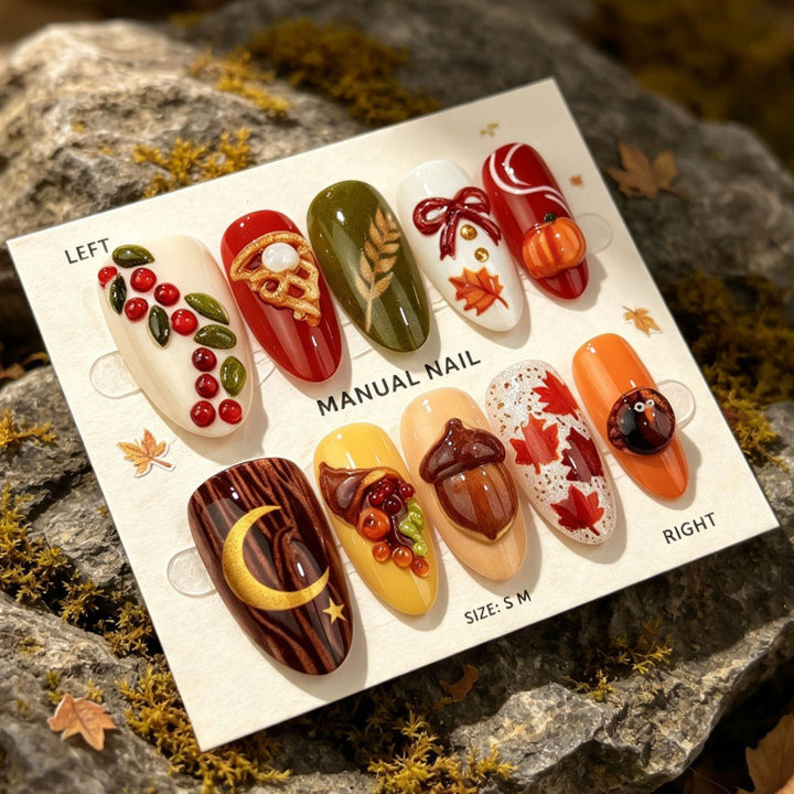 Manuelles Erntedankfest-Themen Press-On Nail Art Set