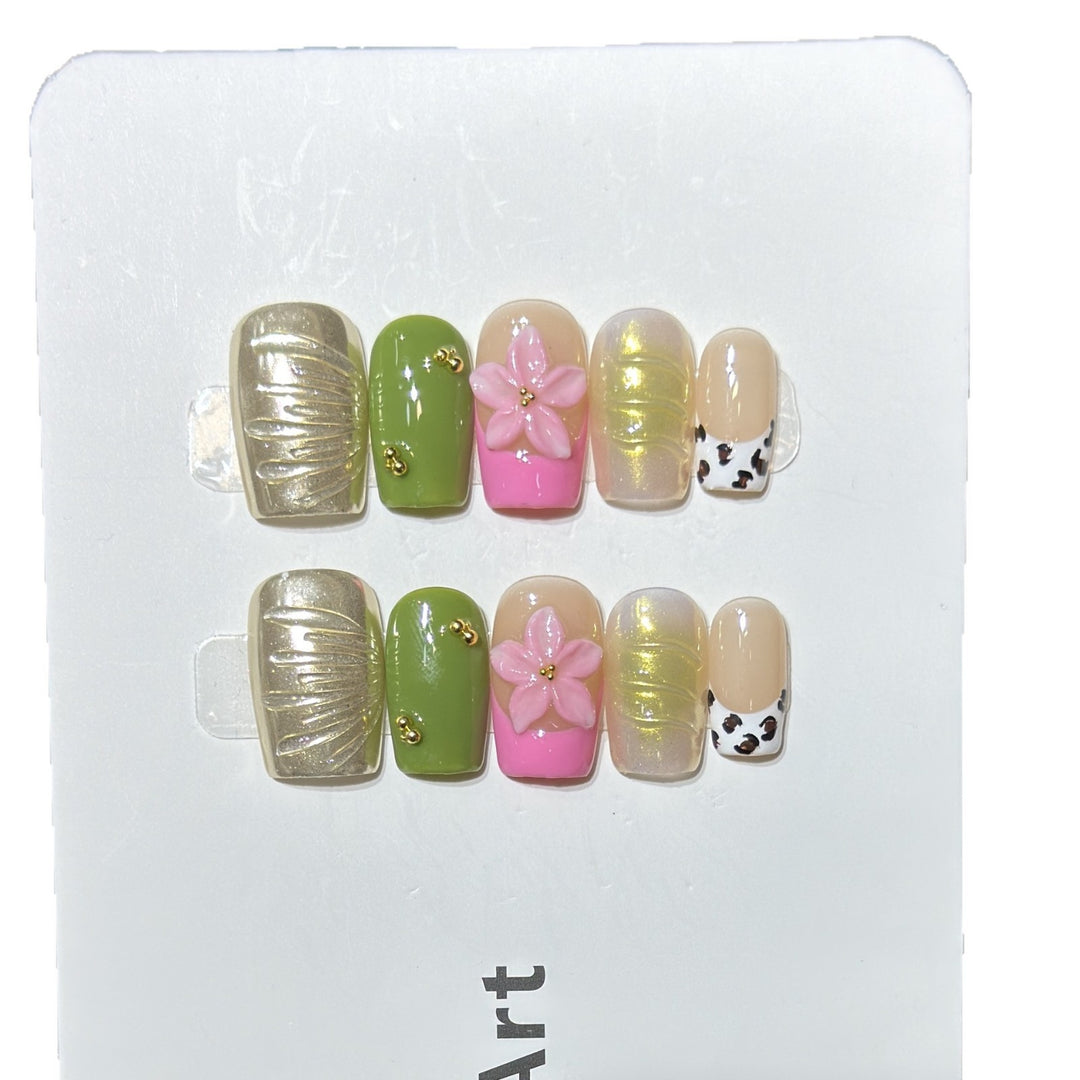 Designer Floral Acryl Press-On Nagelset Karnz