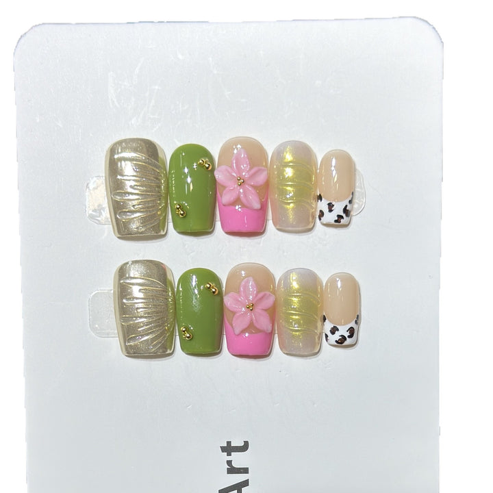 Designer Floral Acryl Press-On Nagelset Karnz