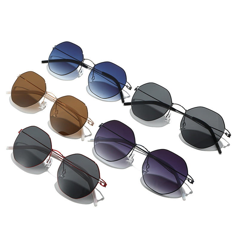 Damen geometrische Sonnenbrille mit hochwertigem Metallrahmen und verspiegelten Gläsern Karnz
