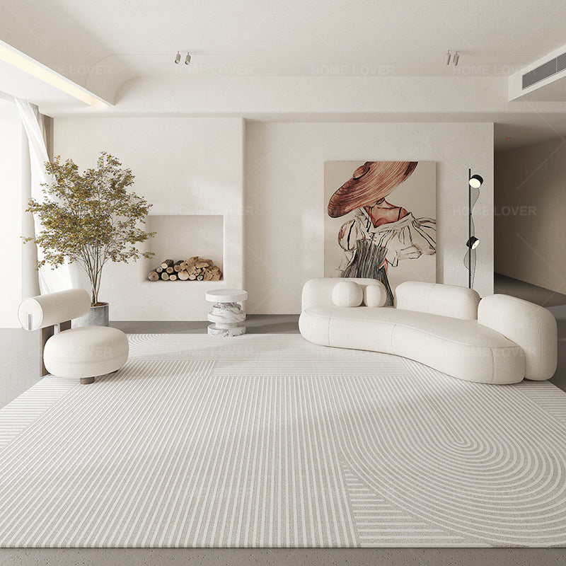 Modern Geometric Low-Pile Area Rug with Textured Stripe & Arc Pattern