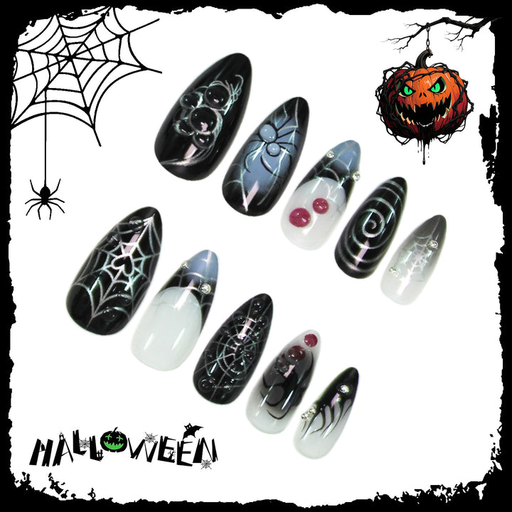 Kunstnagelset mit gruseligen Spinnen- und Halloween-Motiven Karnz
