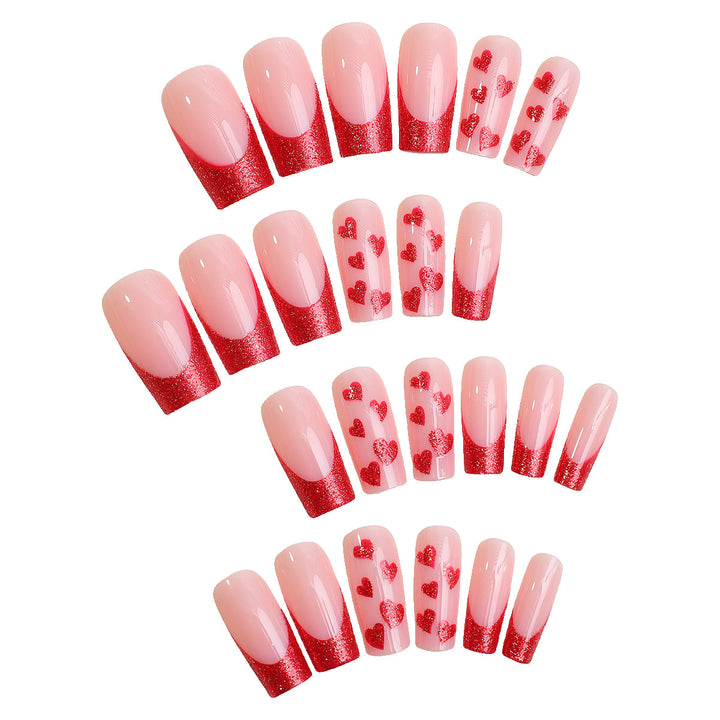 Premium Dekorativer Press-On Nagelset mit Herz- und Glitzerdesigns Karnz