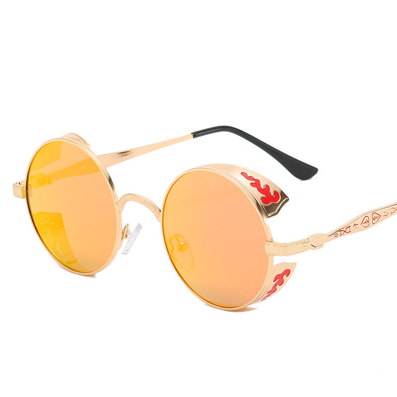 Damen runde Sonnenbrille mit luxuriösem Goldrahmen und dekorativen Elementen Karnz