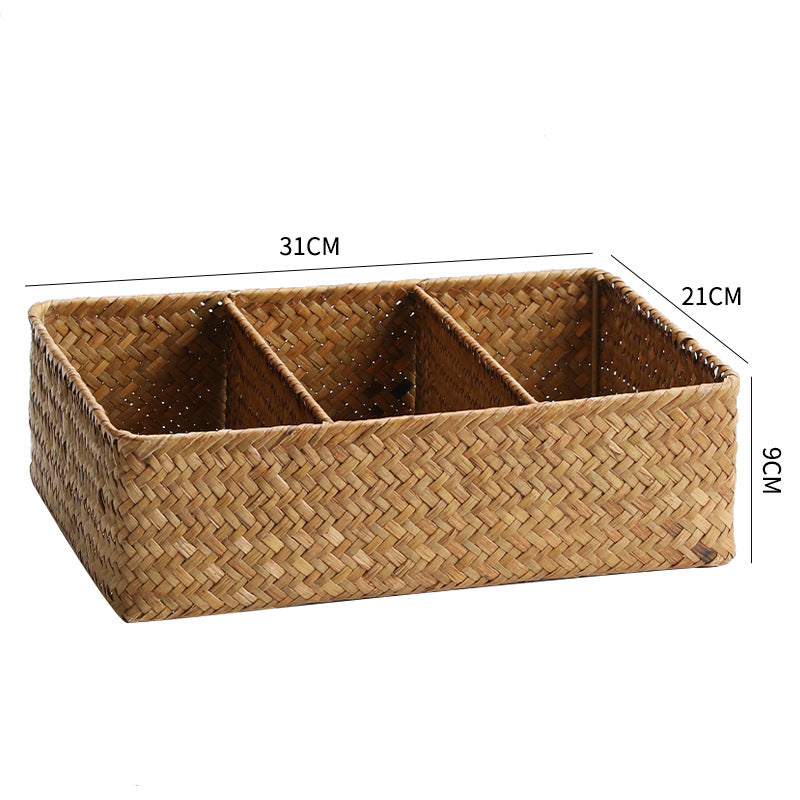 Unisex Aufbewahrungskorb mit drei Fächern aus handgewebtem Naturmaterial Karnz