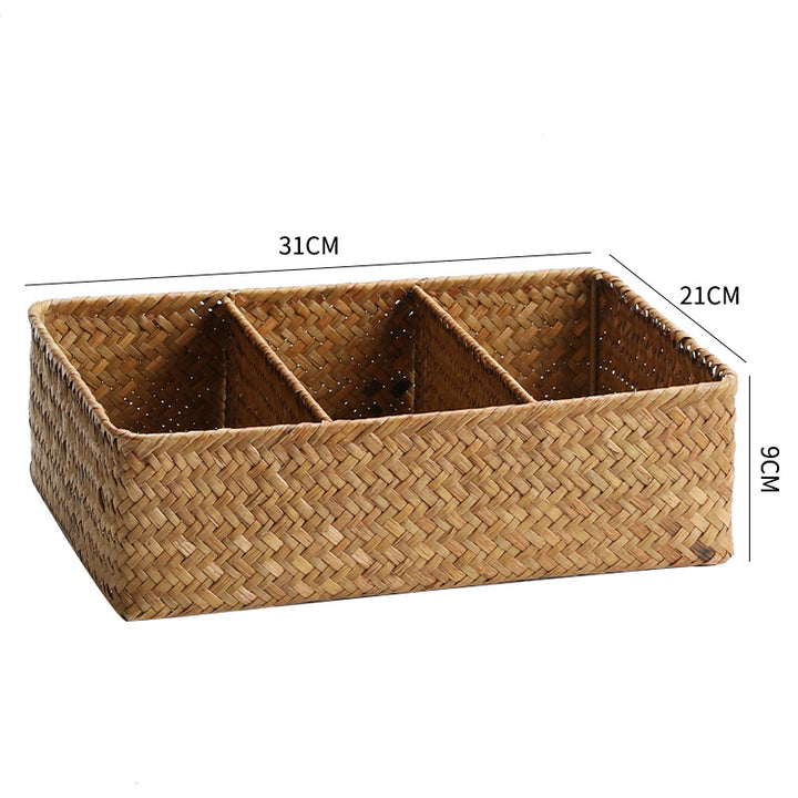 Unisex Aufbewahrungskorb mit drei Fächern aus handgewebtem Naturmaterial Karnz