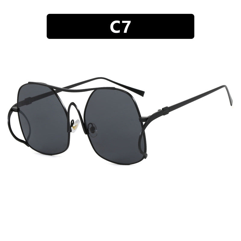Damen geometrische Sonnenbrille mit schmalem Metallrahmen und braunen Gläsern Karnz