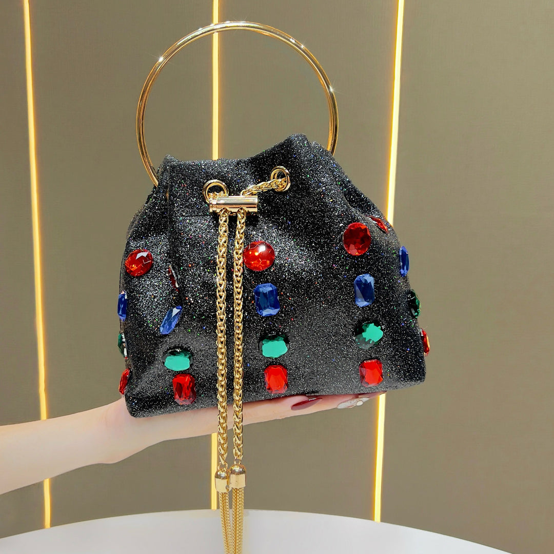 Glänzende mit Strass verzierte Drawstring-Handtasche