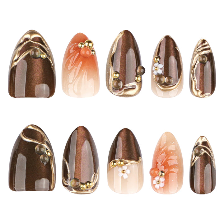 Kunstvolle Nagelverlängerungen mit eleganten 3D-Blütenverzierungen Karnz