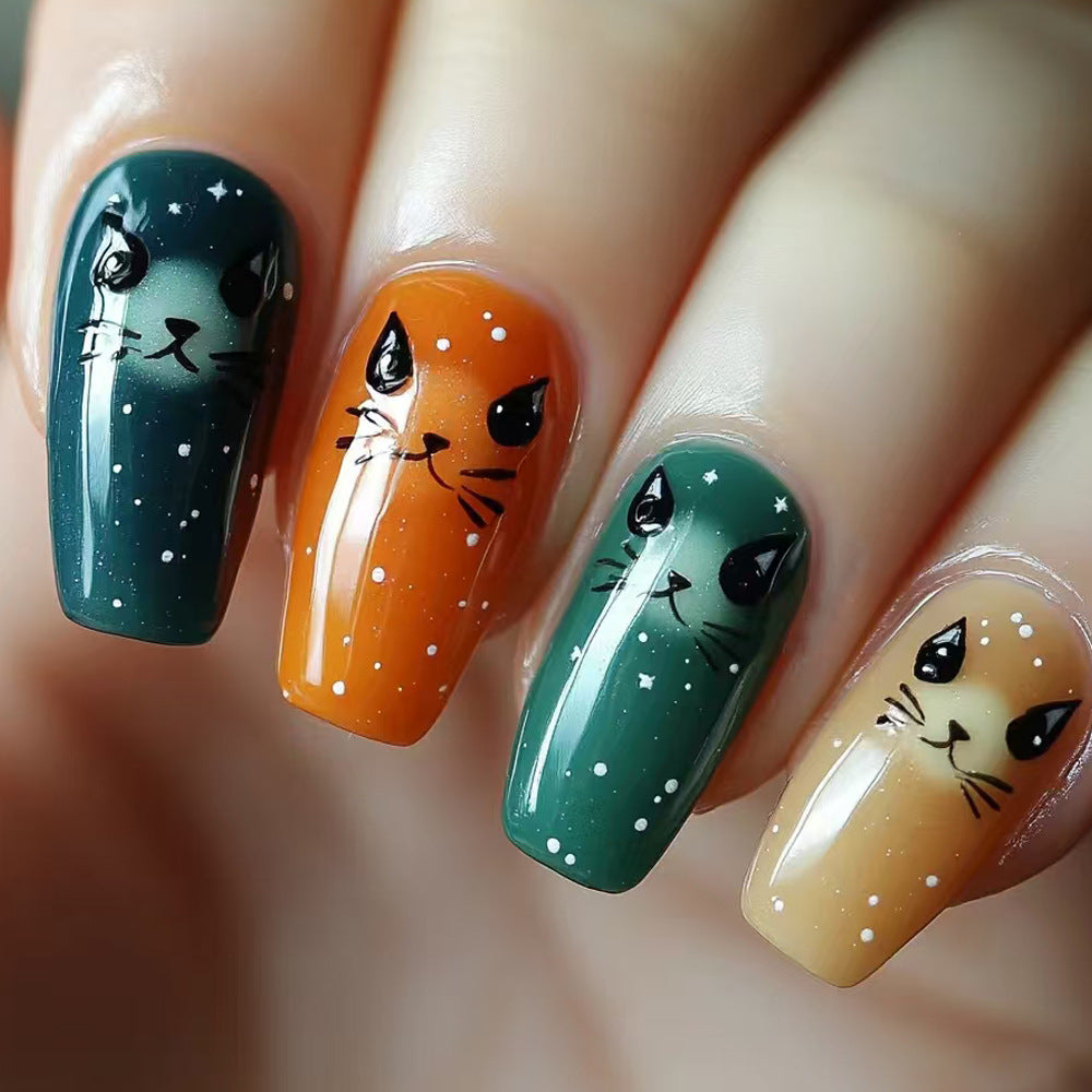 Künstlerische katzenmotivierte Press-On Nagelkunst Karnz
