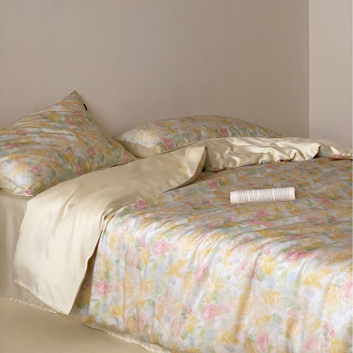 Bettwäsche-Garnitur aus Baumwollsatin mit floralem Vintage-Print