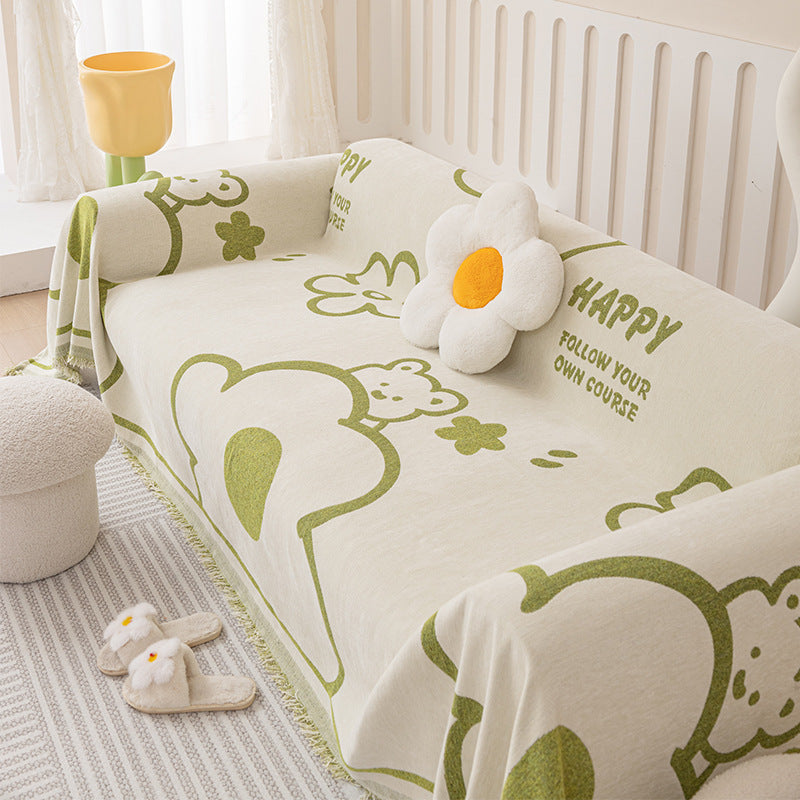 Jacquard Gewebte Fransen Sofadecke mit Cartoon-Bären-Motiv
