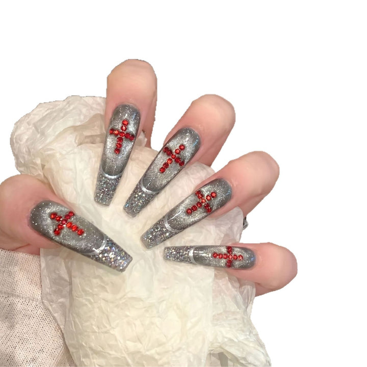 Luxus Glitter Press-On Nagelset mit Kristallakzenten Karnz