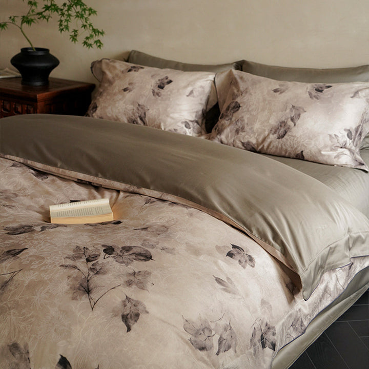 Bettwäsche-Garnitur aus weichem Satin mit floralem Aquarellprint