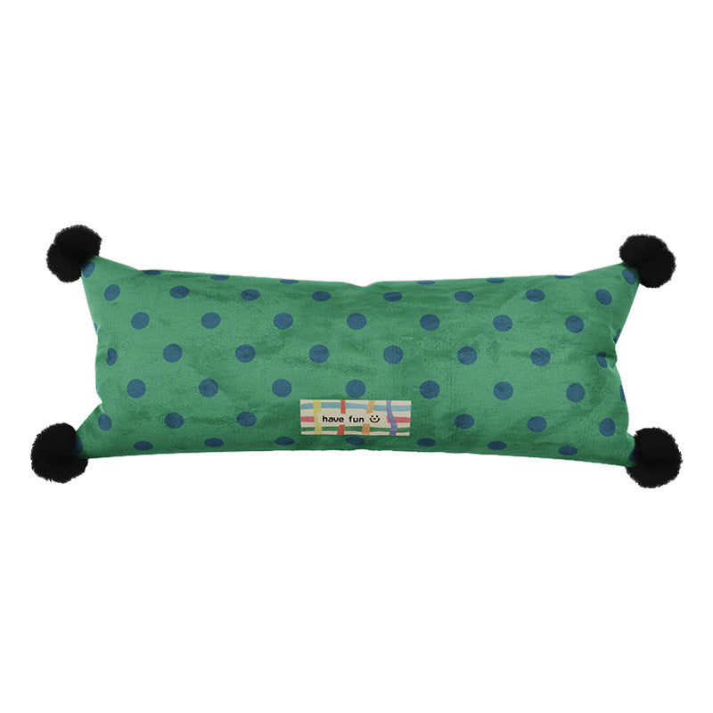 Decorative Polka Dot Lumbar Pillow with Corner Pom-Poms