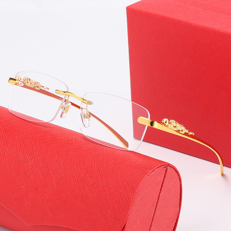 Damen modische Sonnenbrille mit elegantem Metallrahmen und verzierten Bügeln Karnz